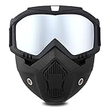 TAIZER Motorradbrille Abnehmbare,Motorcycle Maske Motorrad Schutzbrille Staubschutz Brille Motocross Winddicht Gesichtsmaske Winddicht Helm Nebelfest Reiten Fahrrad Dirtbike Motocross (silbrig)