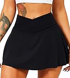 TZLDN Tennis Skort - Damen Sport Rock mit Shorts Laufrock Minirock Tennisrock Hosenrock Sommerrock Skirt Outdoor Workout Running A01 Schwarz M