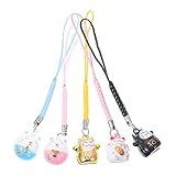 TOYANDONA Japanischer Maneki Neko Glückskatze Handyanhänger Kupfer Winkekatze Schellen Glöckchen Handyschmuck für DIY Schlüsselanhänger Auto Tasche Geldbörse Rucksack Glücksanhänger Deko 5 Stück