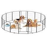 16-teilig Welpenauslauf 68 x 80cm, Schwerlast Hundestall für Drinnen mit Türen & Erdanker, Faltbar, Anti-Rost Hundezaun, Freilaufgehege Hundelaufstall für Wohnung & Garten, Aufbau werkzeugfrei