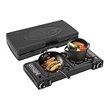2500W Campingkocher mit Piezo-Zündung, tragbarer Gaskocher mit 2 Brennern für Camping und Wandern, Campingkocher mit Tragetasche