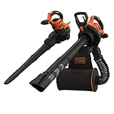 Black+Decker 3-in-1 Elektro Laubsauger & Laubbläser (3.000 Watt, mit Häcksler, 72l Fangsack-Rucksack – hohe Blasgeschwindigkeit & verstellbare Saugleistung, für Terrassen, Wege, Einfahrten) BEBLV300