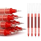 Nudoraw Tintenroller, 12 Stück, rote Tinte, feine Spitze, 0,5 mm, feine Spitze, extra feine Spitze, schnelltrocknender Flüssigtintenstift