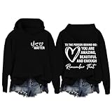 Dear Person Behind Me Hoodie für Damen, Übergröße, Sweatshirts, schwarz, lustiger Pullover, Basic-Langarm-Tops, lässig, trendiges T-Shirt, Schwarz , 3XL