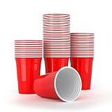 AOLUXLM Plastikbecher Set, 50 Stück Original American Red Cups, Spülmaschinengeeignet Partybecher 16oz 473ml Rote Becher Mehrwegbecher für Party Geburtstag Hochzeit