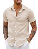 COOFANDY Herren Kurzarm Hemden Sommer Casual Slim Fit Bügelfrei Business Hemd Elastisch Faltenfrei Formales Hemd Freizeithemd Strandhemd Wrinkle Free Hemd Helles Khaki L