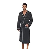 U2SKIIN Herren Bademantel Frottee 100% Baumwolle Sauna Bademantel weicher langer Bademäntel für Herren Kimono Morgenmantel Männer Nachtwäsche (Dunkelgrau Mel., L/XL)