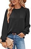 Odosalii Damen Bluse Rüsche Rundhalsausschnitt Herbst Oberteile Sexy Casual Elegant Arbeitstuniken Mit Gesmokte Manschetten