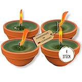 Lavalis 4x kleine Outdoor Kerzen, handbefüllte Terrakotta Kerzen aus recyceltem Wachs, 15h Brenndauer, 5cm Flammenhöhe, Gartenkerze, Flammschale, für Hochzeit & Feste im Sommer, 9,5cm Ø