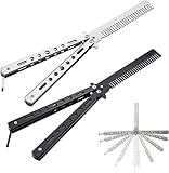 Cutefly Metall Schmetterlings Kamm 2 Stücke Edelstahl Butterfly Kamm Faltbarer Taschenkamm Schmetterling Stil Kamm für Männer Styling Haar Barberkamm Haarstyling (Silber/Schwarz)