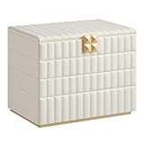 SONGMICS HOME ANAH Kollektion - Schmuckkästchen stapelbar mit Spiegel, 4 Ebenen Schmuckaufbewahrung, PU mit Nähten, Schmucktabletts, 17 x 28 x 20,5 cm, Geschenkidee, wolkenweiß JBC181W01