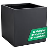 VIVANNO Pflanzkübel Fiberglas Block Frostsicher - 30x30x30 cm - Anthrazit Matt - Blumenkübel Quadratisch für Draußen und Drinnen