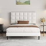 Yocreat Polsterbett 90x200cm Einzelbett, Bettrahmen mit Kopfteil und Lattenrost, Höhe 30 cm Bettgestell, Weiß