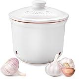 Römertopf Knoblauchtopf MINI aus Naturton, weiß, Ø 12,5 x 13 cm, ca. 200 g, belüfteter Keramik-Vorratstopf mit 3 Lüftungslöchern, innen glasiert & spülmaschinengeeignet, zur Aufbewahrung von Knoblauch