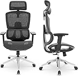 Dripex Ergonomischer Bürostuhl, Mesh Computer Drehstuhl, Schreibtischstuhl mit Verstellbarer Kopfstütze, mit 3D Armlehne, Lendenwirbelstütze, Swivel Rolling Task Chair für Home Office