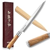 HEZHEN- 270mm Yanagiba-Messer,Japanischer Stil Schmieden von Stahl Sashimi-Messer,Sushi-Messer Filetiermesser,D-förmiger Griff aus Olivenholz Messerscheide aus Holz