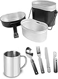 normani Bundeswehr Essgeschirrset Bund Essbesteck + BW Aluminium Kochgeschirr + Edelstahltasse Farbe Black