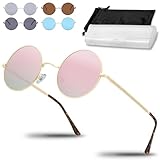 Netrox® Runde Sonnenbrille im Retro-Stil | UV400-Schutz Linsen | Unisex Brille inkl. Etui und Microfaserbeutel | Vintage 70er Metallrahmen mit verspiegeltem Glas - rosa