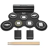 POGOLAB Schlagzeug Elektronisch E Drumset, 7 Pad, Aufrollbares Elektronisches Schlagzeug mit Lautsprecher, Wiederaufladbar Elektrische Trommel mit Sustain-Pedale, Bluetooth, Kopfhörerschlitz, Anfänger