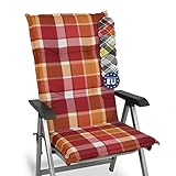 Beautissu Hochlehner Auflage Gartenstuhl 120x50 cm Polster Rot Kariert – 6cm Dicke Polsterauflage Bequem, rutschfest & UV-Lichtecht 5 – Stuhlkissen Sitzauflage Garten Terrasse Balkon – Sunny RO