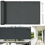 wiipara Balkon Sichtschutz Wetterfest 90x600cm, Balkonsichtschutz Ohne Bohren, Balkonabdeckung mit Kabelbinder und Kordel, UV-Schutz Blickdichte Balkonbespannung für Balkongeländer, Anthrazit