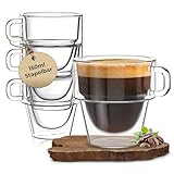 ElbFuchs® Espressotassen Set [4x 150ml] STAPELBARES PLATZWUNDER | Espresso Gläser doppelwandig mit Henkel | Thermogläser doppelwandig | Ideal als Espressokaffeegläser | Mokkatassen