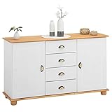 IDIMEX Sideboard Colmar, Flur Kommode Sideboard im Landhausstil mit 4 Schubkasten und 2 Türen, Kiefer massiv, weiß/braun lackiert