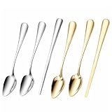 Grapefruit Löffel 6-teiliges Set, Edelstahl Grapefruit Löffel mit 2 Silber- und 2 Roségold-Schabern, inklusive 1 Silber- und 1 Roségold-löffel, 16.5 x 2.9 cm