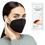 TubeRoo FFP2 Maske schwarz 10 Stück Masken aus Deutschland, Made in Germany, weiche runde Ohrschlaufen Bänder, Atemschutzmaske, Mundschutz