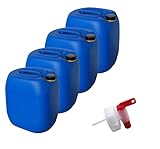 kanister-vertrieb® 4 Stück 30 L Kanister Wasserkanister Kunststoffkanister blau DIN61 + 1 Auslaufhahn + Etiketten