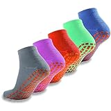 Yitobici Yoga Socken, 5 Paare Rutschfeste Socken, Mid-Calf-Modellen Frauen und Männer, Pilates-Socken, für Yoga, Pilates (Grau, blau, orange, grün, lila)