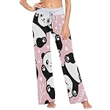 ODAWA Libellen-Damen-Pyjamahose, weiches Fleece, lockere Loungehose, Größe XS, Panda-Muster, Medium
