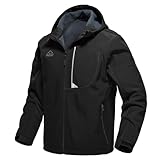 Rdruko Softshelljacke Herren Wasserdicht Funktionsjacke Fleece Gefüttert Jacke Winter Wanderjacke Outdoorjacke Winddicht Winterjacke Freizeitjacke-Schwarz L