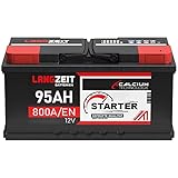 LANGZEIT Autobatterie 12V 95Ah 800A/EN Starterbatterie 30% mehr Startleistung ersetzt 100Ah 88Ah 90Ah 92Ah Batterie