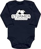 Blauer-Storch Baby Body in Dunkelblau Stürmer von morgen, Fußball Fan Geschenk Geburt Geburtstag für den Fußballer Nachwuchsfür Kleinkind Langarm Bio Baumwolle