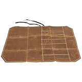 Veemoon Gewachste Canvas Messerrolle Kochmessertasche mit Lederband Messeraufbewahrung mit Fächern Kompakter Küchenmesser Organizer für Kochmesser und Besteck