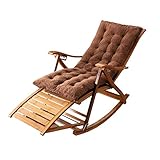 TMKDNNKG Bambus-Liegestuhl, faltbar, mit Kopfstütze, 6-Fach verstellbar, Schaukelstuhl für ältere Menschen, für Balkon und Garten, maximale Belastung 300 kg, mit Kissen (Farbe: A)
