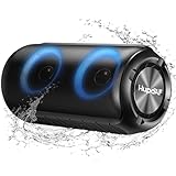 Hupoaf Bluetooth Lautsprecher mit Licht, 2025 Neues Musikbox Tragbarer Bluetooth Box mit 52mm Durchmesser Dual Lautsprecher, Tiefer Bass, IPX7 Wasserdicht Outdoor Speaker für Reisen/Party/Strand
