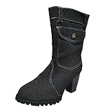 Stiefel Damen Schwarz Damen Stiefel Boots Vintage Stiefel Toe Heel Fashion Damen Canvas Zip Round Winter Up Schuhe Karierte Damenstiefel Stiefel Kinder 31 Schwarze Stiefel Damen Stiefel (Black, 37)