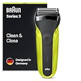 Braun Series 3 300S Elektrorasierer mit 3 flexiblen Klingen, wiederaufladbar und kabellos, Elektrorasierer mit waschbarer Folie, Schwarz/Elektro-Grün (1er Pack)