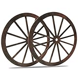 YiYa 2 Stück 30CM Wagenrad Holz Wagen Dekorad Holz-Wagenrad-Dekor Vintage Holzrad Wanddeko rustikales Dekorative Räder für Gartenbar Terrasse Veranda