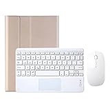 Tastaturhülle mit Trackpad für iPad 9. / 8. / 7. Generation-2021/2020/2019 10,2 Zoll, Bluetooth QWERTY Funktastatur mit Schutzhülle und Maus, PU-Ledertasche mit Stifthalter, Gold Mit Touchpad