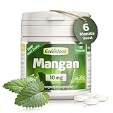 Mangan Tabletten, hochdosiert, 10mg - 180 Stück, vegan. Mangan Bisglycinat - wichtig für den Aufbau von Bindegewebe, Knorpel & Knochen. OHNE künstliche Zusätze - laborgeprüft. Von Greenfood.