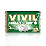 VIVIL Rollen Natürliches Pfefferminz, 3er Pack, frische Pastillen mit Pfefferminzgeschmack, glutenfrei & vegan, 3 x 29g