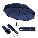 VON HEESEN® Regenschirm sturmfest bis 140 km/h - inkl. Schirm-Tasche & Reise-Etui - Taschenschirm mit Auf-Zu-Automatik, klein, leicht & kompakt, Teflon-Beschichtung, windsicher, stabil (Blau)