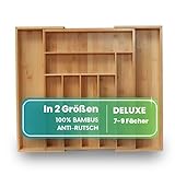 ZEN HOME Deluxe Bambus Besteckkasten für Schubladen, ausziehbar 33–50 x 43 x 5 cm, Anti-Rutsch Besteck Organizer Schubladeneinsatz mit 7 bis 9 Fächern