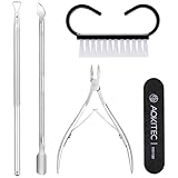 Aokitec Nagelhautschneider mit Nagelhautschieber, 5-teiliges professionelles Edelstahl-Pediküre-Maniküre-Werkzeugset mit dreieckigem Nagellackschaber, Nagelhautzange, Nagelstaubbürste