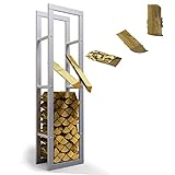 LAWA Living and Lifestyle Kaminholzregal Metall innen VERZINKT 40x25x150 Feuerholzregal hoch Brennholzregal außen Kaminofenregal Kaminholzständer Holzlege (RAL 9006 Silber)