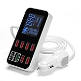 Besttoolifes 8-Port USB Autoladegerät mit LED-Anzeige, 40W Schnellladeadapter für Smartphones, Typ-C-kompatibel, Multi-Geräte-Lade-Hub für Zuhause, Büro, Reisen