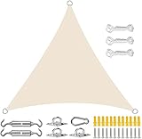 Beige Sonnensegel für Wind- und Sonnenschutz, Camping, Segeltuch, dreieckiges Design mit rechtwinkliger Größe, 4 x 4 x 4 m, Outdoor-Schattenüberdachung für Camping und Freizeit